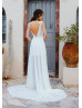 Ivory Lace Chiffon Slit V Back Wedding Dress